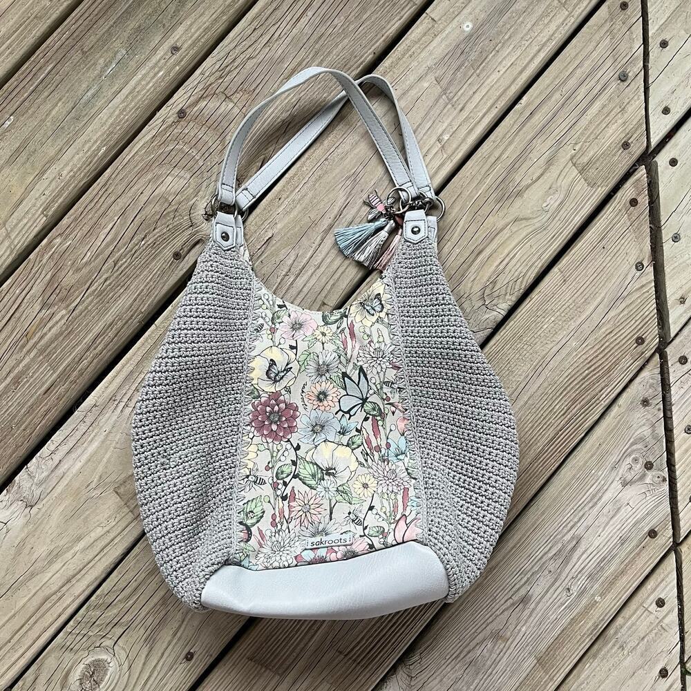 Sakroots Roma Shopper Bag Light Grey Large Floral Print